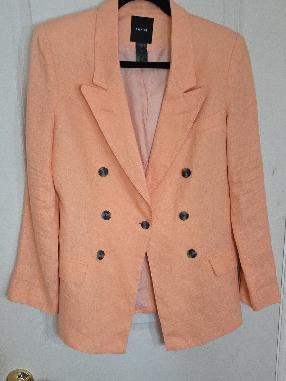 Smythe Peach Double-Breasted Linen Blazer Size M